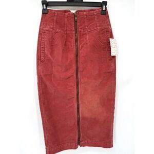 Free People Skirt  I Want it All Corduroy Midi Red Boho Sz 24 NWT